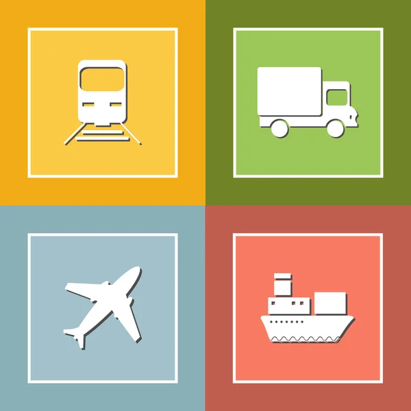 Transport och leverans ikoner platt set — Stock vektor