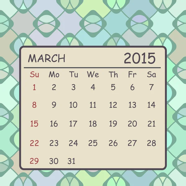 Calendar march 2015 design. Spring geometric pattern background — Stock Vector