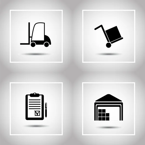 Warehouse transportation and delivery icons flat set — Stock Vector