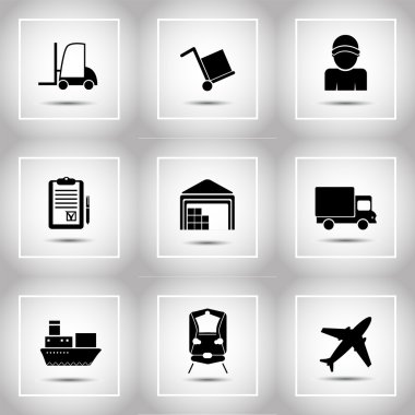 Warehouse transportation and delivery icons flat set clipart