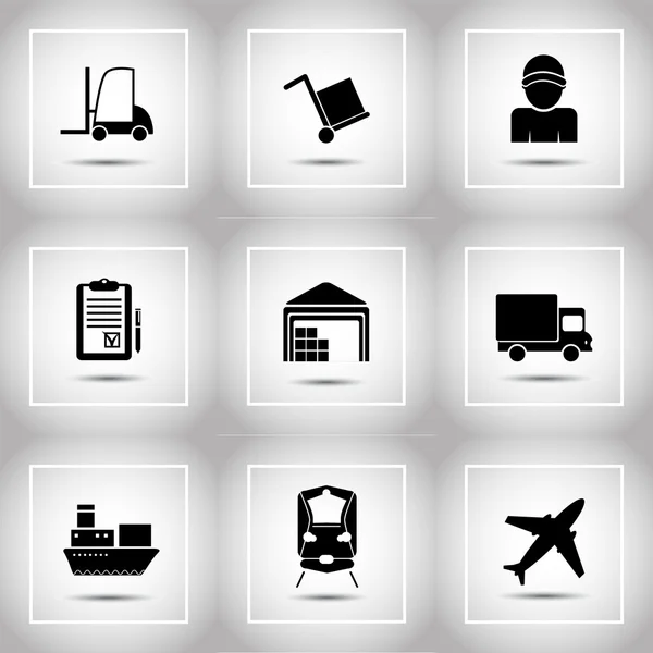 Warehouse transportation and delivery icons flat set — Stock Vector