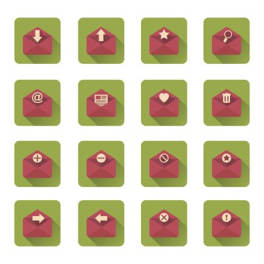 Uzun gölge ile posta düz Icons set