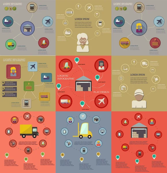 Collection d'infographies logistiques plates — Image vectorielle