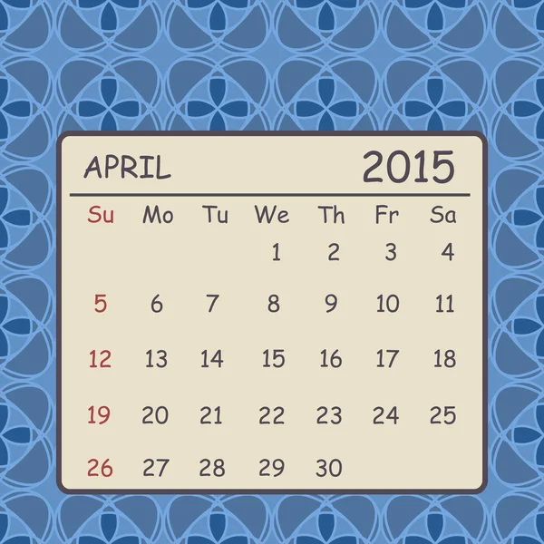 Calendar april 2015 design. Mosaic floral pattern background — Stock Vector