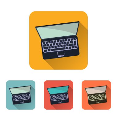 Dizüstü bilgisayarlar ile uzun gölge üstten görünüm düz Icons set