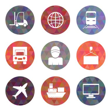 Üçgen arka plan ayarla taşıma ve teslimat simgeler düz depo