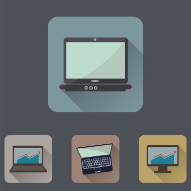 Bilgisayarlar ile uzun gölge düz Icons set