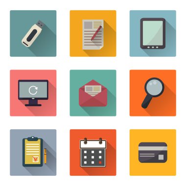 Uzun gölge ile Office düz Icons set