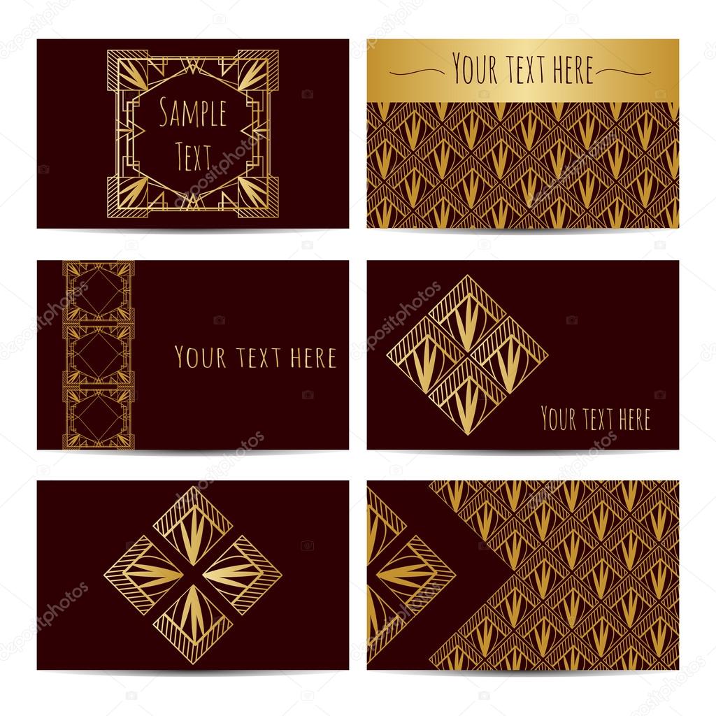 Collection of business retro card with art deco patterns