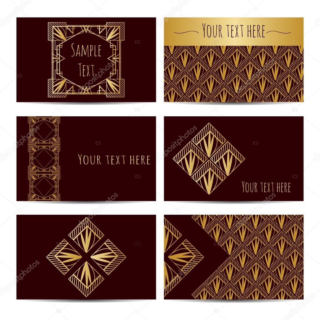 Collection of business retro card with art deco patterns. Vector illustration