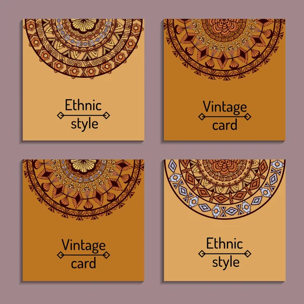 Set di carte con disegno etnico — Vettoriale Stock
