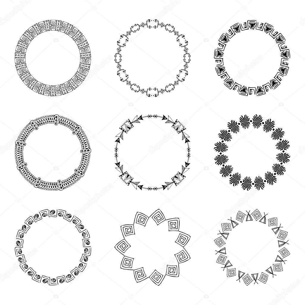 Collection of round elements for design in ethnic style