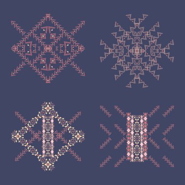 Tasarım ve moda etnik tarzı için simetrik öğeleri koleksiyonu