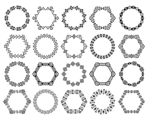 Set di elementi decorativi circolari ed esagonali per il design in stile etnico — Vettoriale Stock