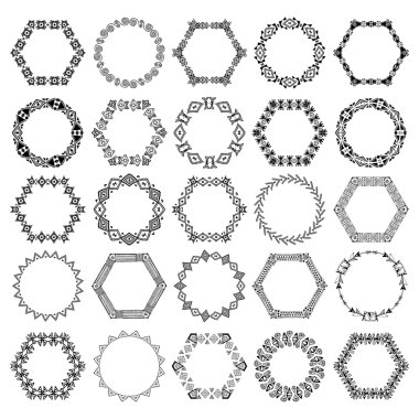 Tasarım etnik tarzda dekoratif daire ve altıgen öğeleri kümesi
