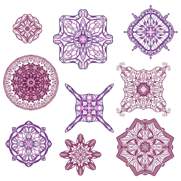 Набор декоративных симметричных восточных орнаментов — стоковый вектор