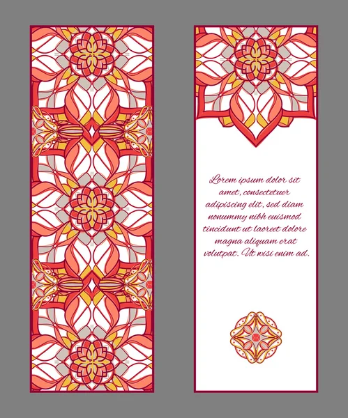 Tarjetas o pancartas con ornamentos orientales simétricos — Archivo Imágenes Vectoriales