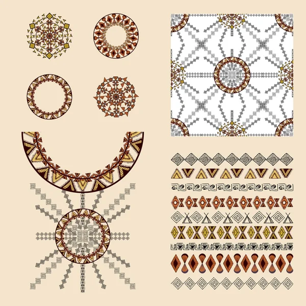 Vector set of decorative elements for fashion in ethnic style — Stock Vector