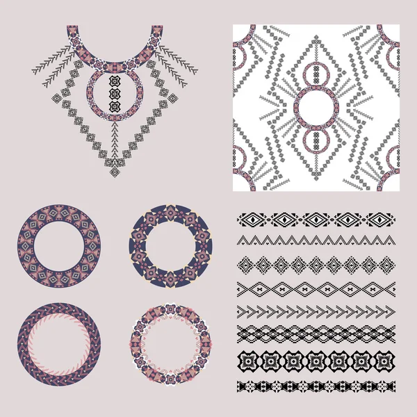 Conjunto vectorial de elementos decorativos para la moda en estilo étnico — Vector de stock