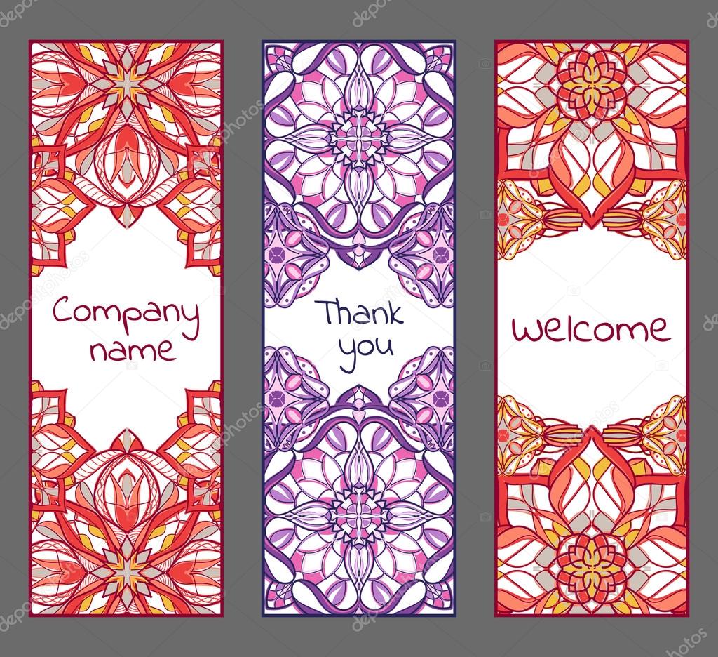 Set of cards or banners with oriental symmetric ornaments