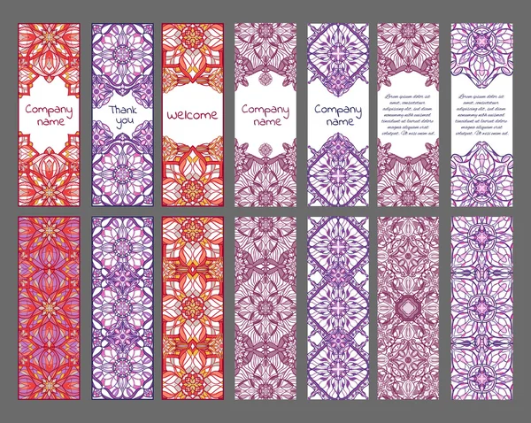 Uppsättning kort eller banners med orientaliska symmetriska ornament — Stock vektor