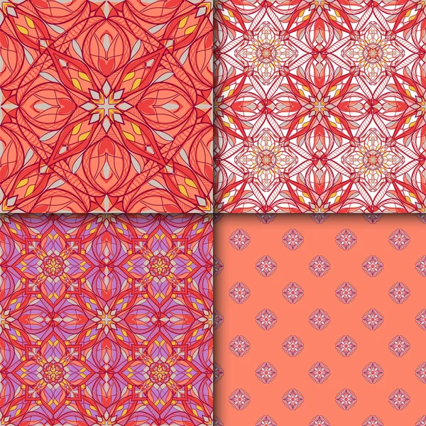 Conjunto de patrones con ornamentos decorativos orientales simétricos — Vector de stock