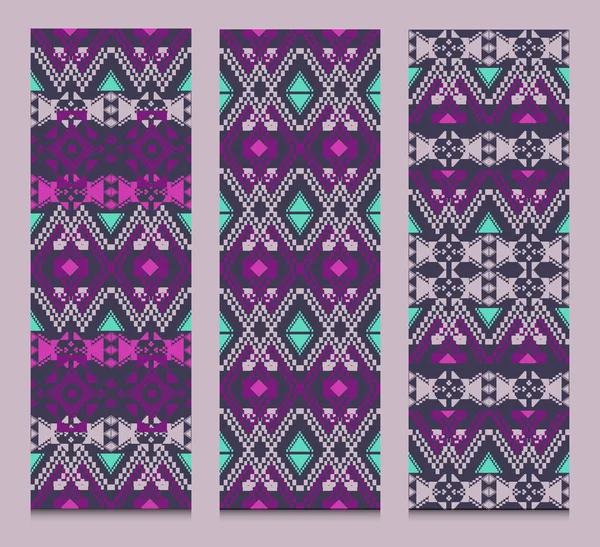 Vektorsett av bannere eller kort med dekorative stammemønstre. Aztekisk ornamentalstil – stockvektor