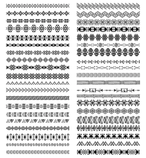 Set vettoriale di bordi geometrici e disegnati a mano in stile etnico — Vettoriale Stock