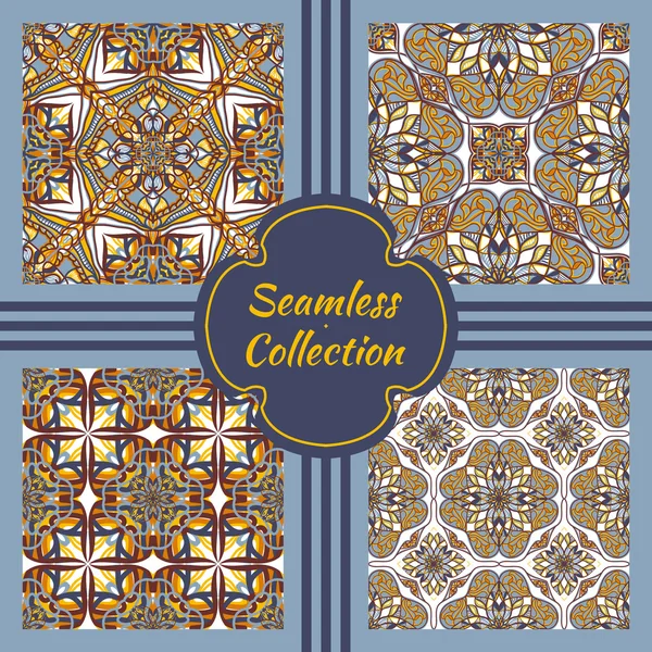 Vector seamless collection. Set of beautiful colored patterns for design and fashion with decorative elements — Stock Vector