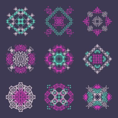 Vektör kabile renkli dekoratif desen tasarımı için ayarlayın. Aztek süs stili