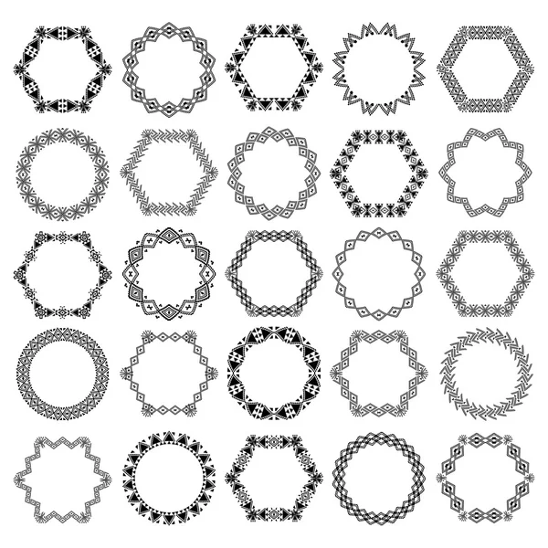 Ensemble d'éléments décoratifs circulaires et hexagonaux pour le design dans un style ethnique — Image vectorielle