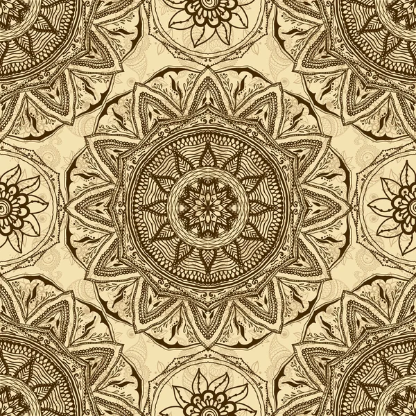 Textura sem costura vetorial com mandala floral em estilo indiano. Mehndi flores ornamentais — Vetor de Stock