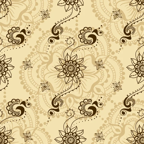 Textura sin costura vectorial con adorno floral en estilo indio. Mehndi flores ornamentales — Archivo Imágenes Vectoriales