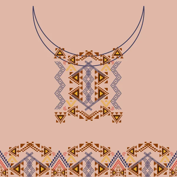 Diseño escote con borde en estilo étnico para la moda. Estampado de cuello azteca — Vector de stock