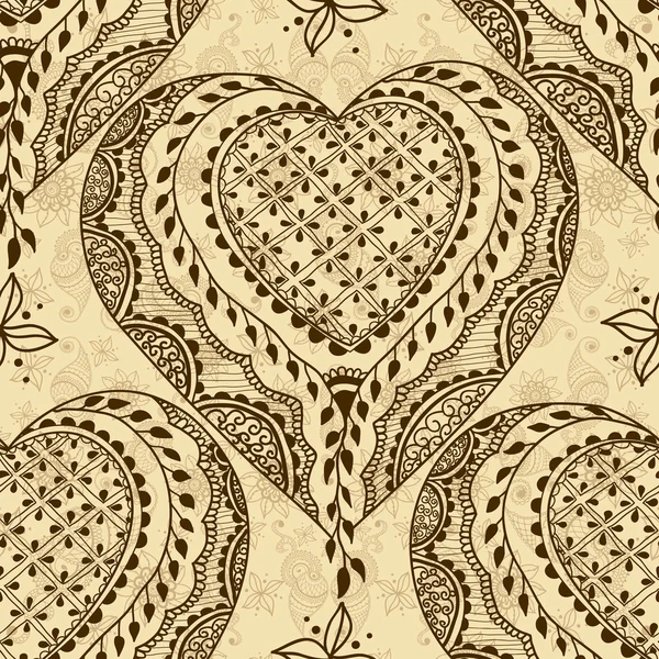 矢量与花卉点缀在印度风格的无缝纹理。曼海蒂观赏心 — 图库矢量图片