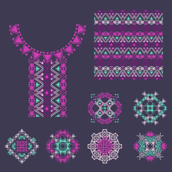 Conjunto vetorial de elementos decorativos para design e moda em estilo étnico tribal — Vetor de Stock