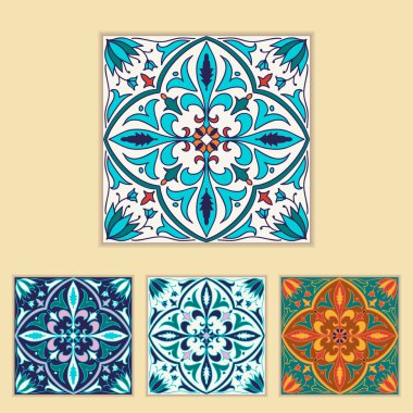 Vektör Portekizce tasarım dört farklı renkte döşeme. Güzel renkli desen tasarım ve moda dekoratif elemanları ile için