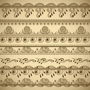 Vektör kümesi etnik Hint tarzı çizilmiş sınırların ver. Desen fırçaları içinde topluluğu