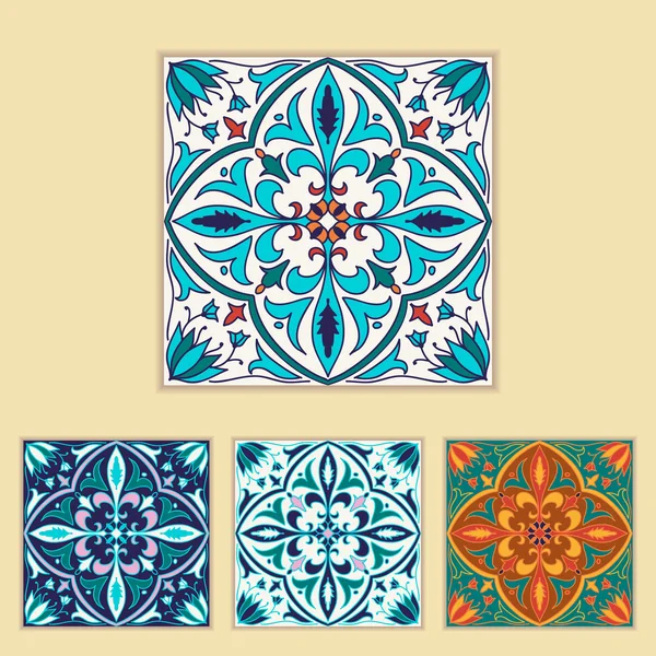 Diseño de baldosas portuguesas vectoriales en cuatro colores diferentes. Hermoso patrón de color para el diseño y la moda con elementos decorativos — Vector de stock