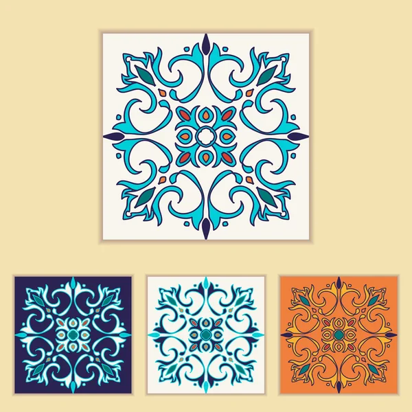 Diseño de baldosas portuguesas vectoriales en cuatro colores diferentes. Hermoso patrón de color para el diseño y la moda con elementos decorativos — Archivo Imágenes Vectoriales