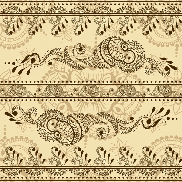 Vektor nahtlose Textur mit floralen Ornamenten im indischen Stil. mehndi ornamentales Streifenmuster — Stockvektor