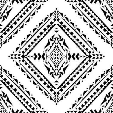 Vektör sorunsuz doku. Siyah ve beyaz kabile geometrik desen