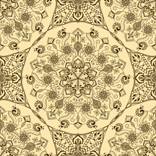 Textura sem costura vetorial com mandala floral em estilo indiano. Padrão ornamental de Mehndi — Vetor de Stock