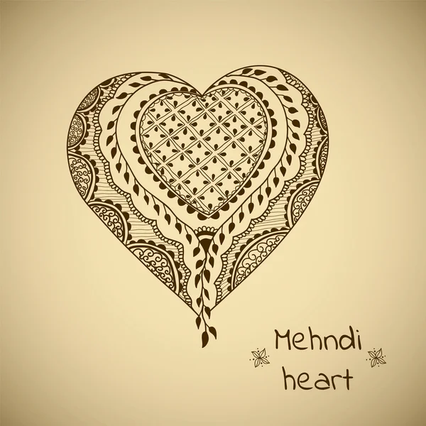 Ornamen vektor dalam gaya India. Mehndi ornamental jantung - Stok Vektor