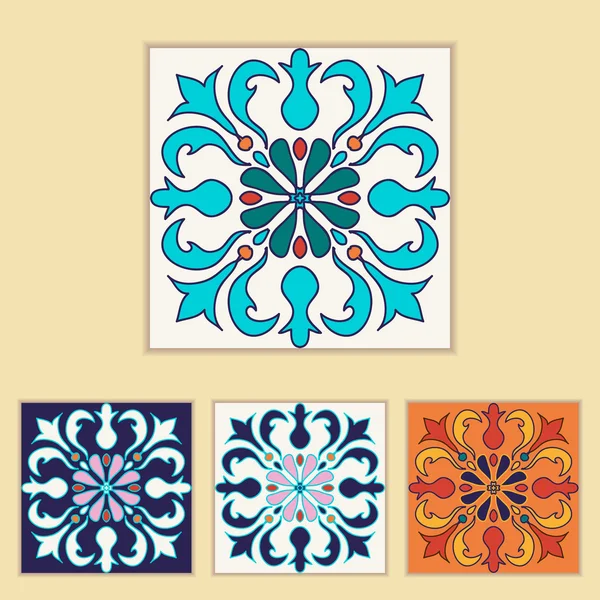 Vector Portugees tegel ontwerp in vier verschillende kleuren. Mooie gekleurde patroon voor design en mode met decoratieve elementen — Stockvector