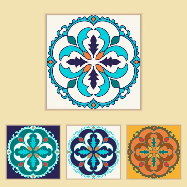 Design vectoriel de carreaux portugais en quatre couleurs différentes. Beau motif coloré pour le design et la mode avec des éléments décoratifs — Image vectorielle