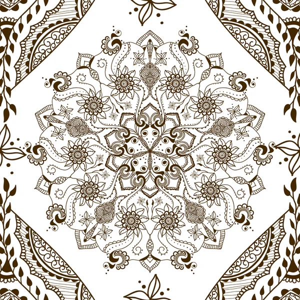 Textura sin costura vectorial con mandala floral en estilo indio. Fondo ornamental Mehndi — Vector de stock