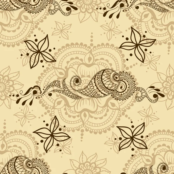 Vector seamless texture with floral ornament in indian style. Mehndi ornamental pattern — Stok Vektör