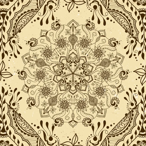 矢量与花卉曼陀罗在印度风格的无缝纹理。曼海蒂观赏背景 — 图库矢量图片