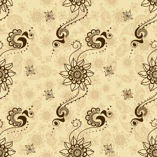 Vector seamless texture with floral ornament in indian style. Mehndi ornamental pattern — 스톡 벡터